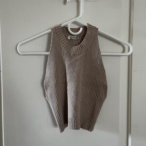 NWT Free People Intimately High Neck Knit Crop Racerback Tank Ivory Beige Small